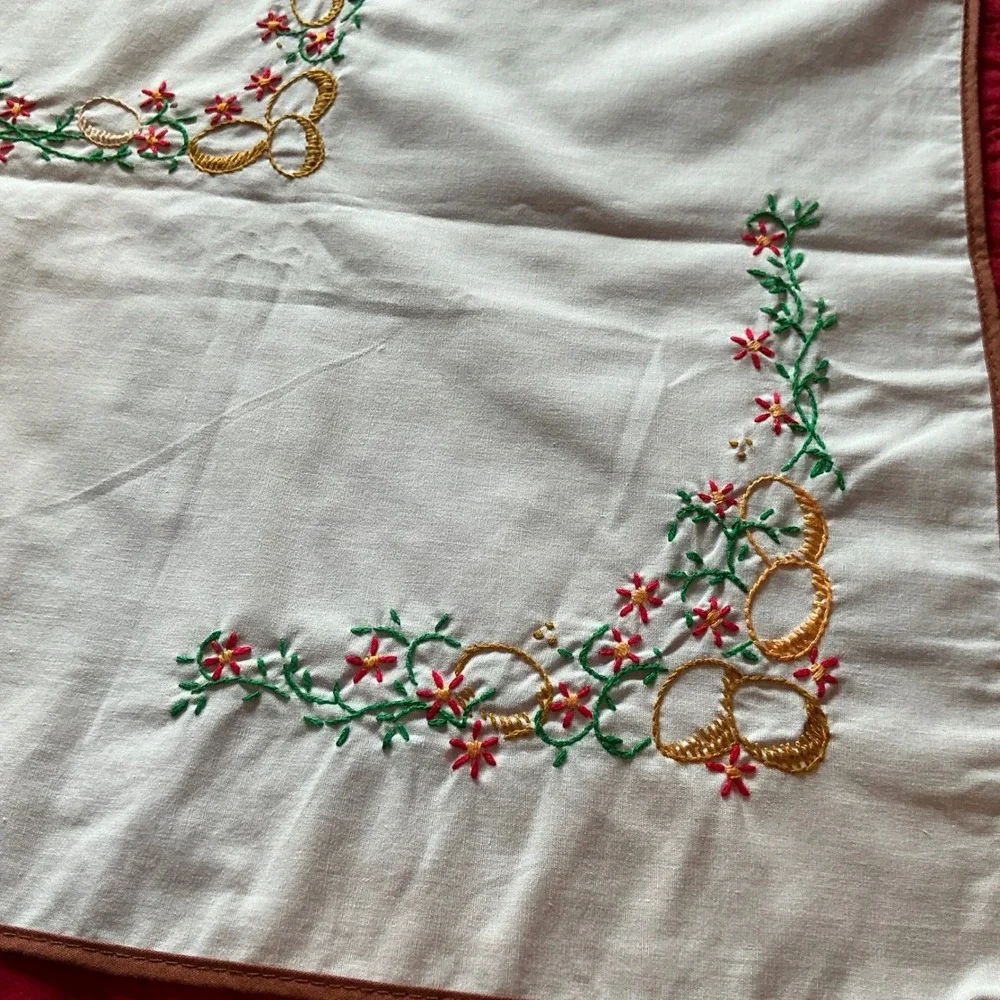 Vintage Hand‎ Embroidered Tablecloth Chickens Eggs Farmhouse Cottagecore 36x38